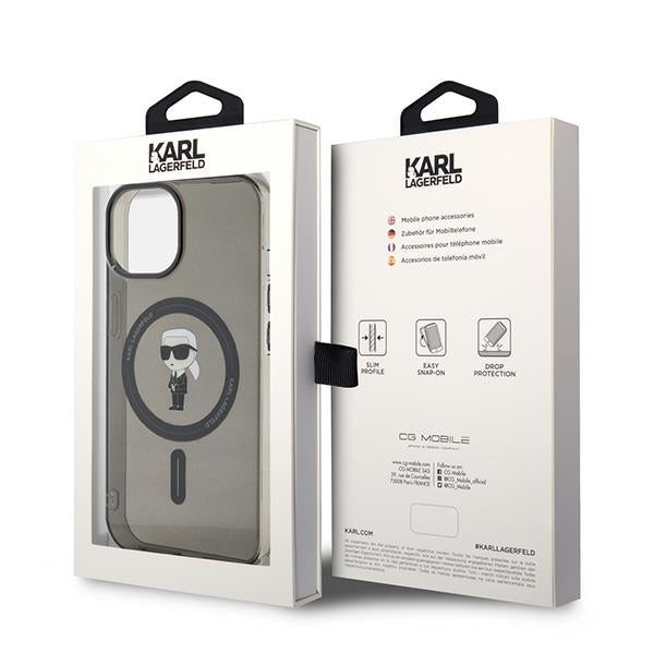 Husă pentru iPhone 15 Karl Lagerfeld 6,1" KLHMP15SHFCKNOK black hard IML Ikonik MagSafe – Negru