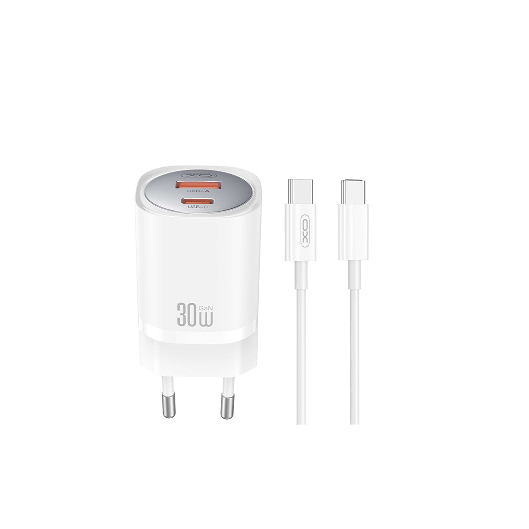 Cablu XO Incarcator priza Ce21 PD 30W 1x Usb-c 1x USB Alb + Usb-c - Usb-c