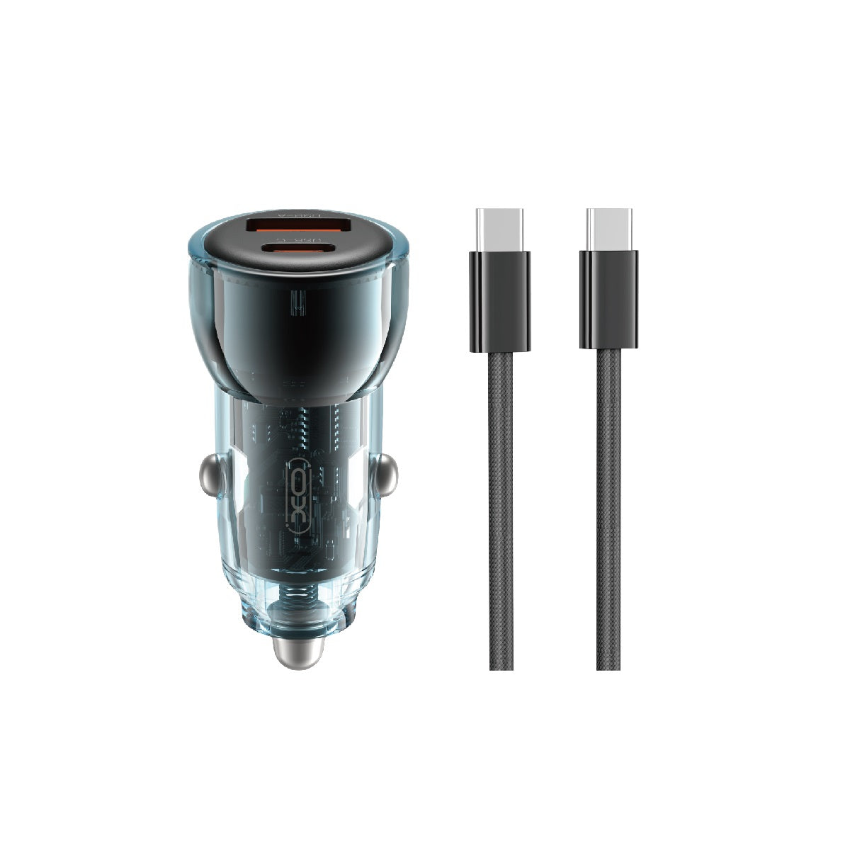 Cablu XO Incarcator auto Cc60 60W 1x USB 1x Usb-c Albastru + Usb-c - Usb-c
