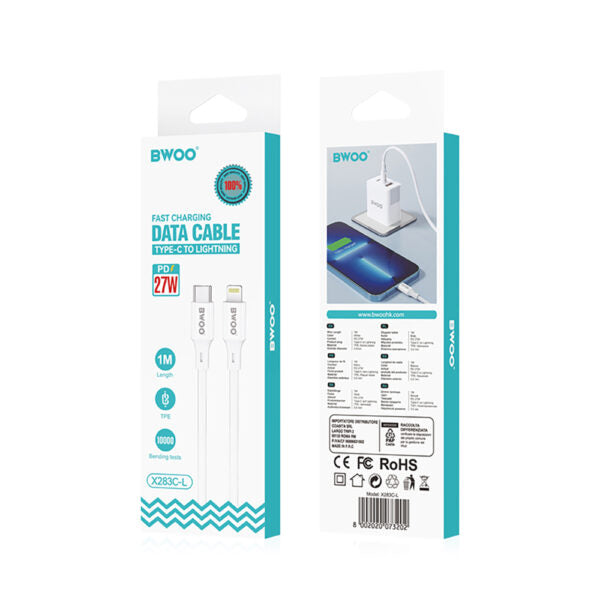 BWOO cablu USB-C - Lightning 1m 27W ABS + TPE X283 C-L Alb