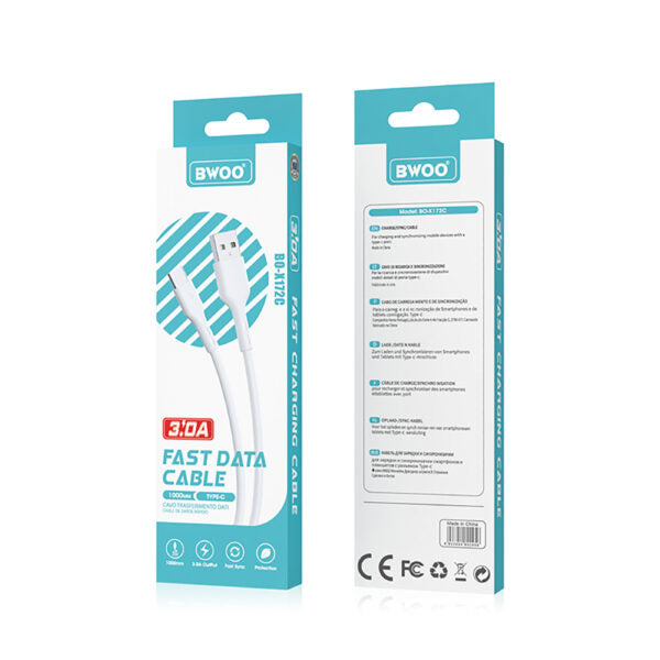 BWOO cablu USB - USB-C 1m 3A Alb BO-X172C