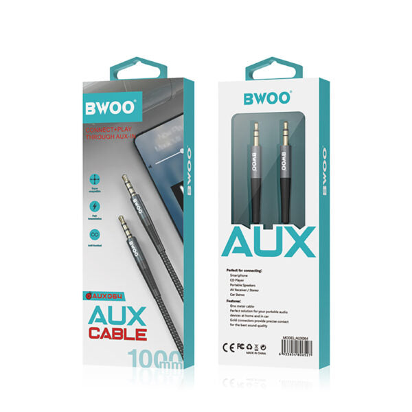 BWOO cablu AUX 3.5mm - 3.5mm Nylon Braided + Aluminum Alloy Shell BO-AUX064 Negru