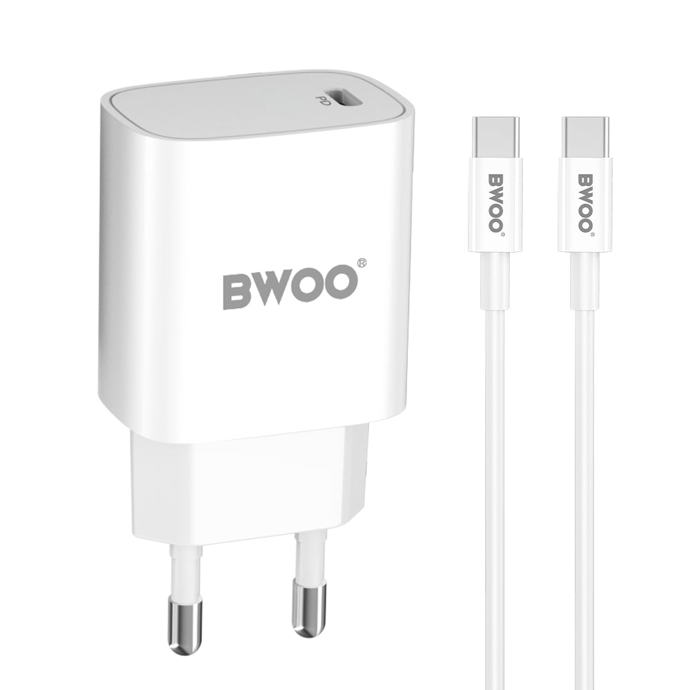 Incarcator priza BWOO Cda159 PD 20W 1x Usb-c Port + Usb-c Alb