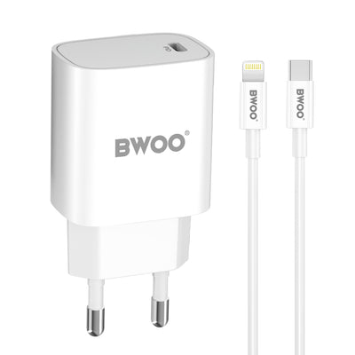 Incarcator priza BWOO Cda159 PD 20W 1x Usb-c Port + Lightning Alb