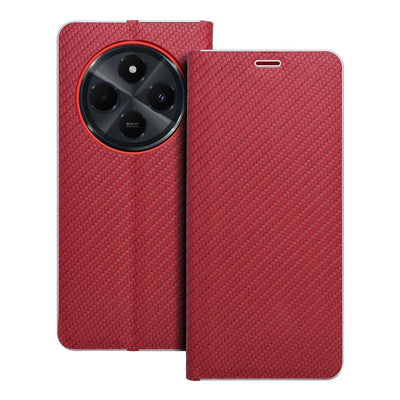 Husa Luna Book Carbon Flip pentru Xiaomi Redmi 14C Rosu