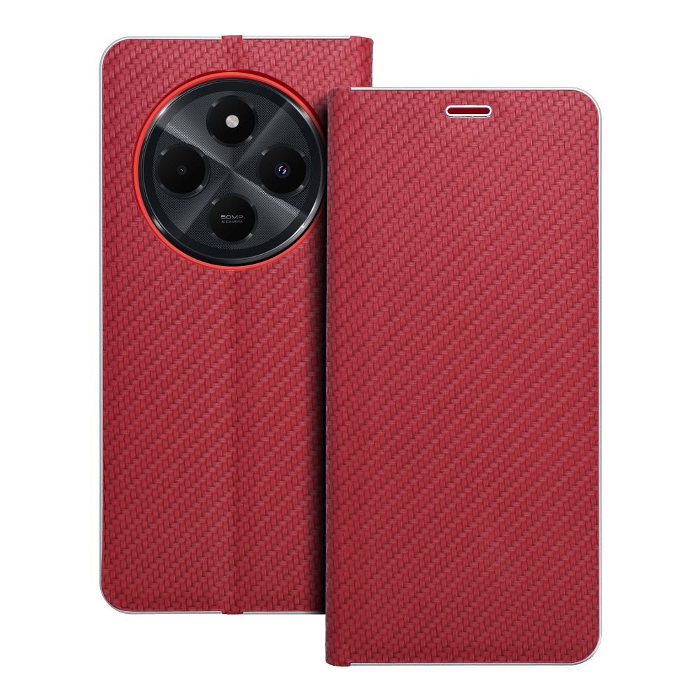 Husa Luna Book Carbon Flip pentru Xiaomi Redmi 14C Rosu