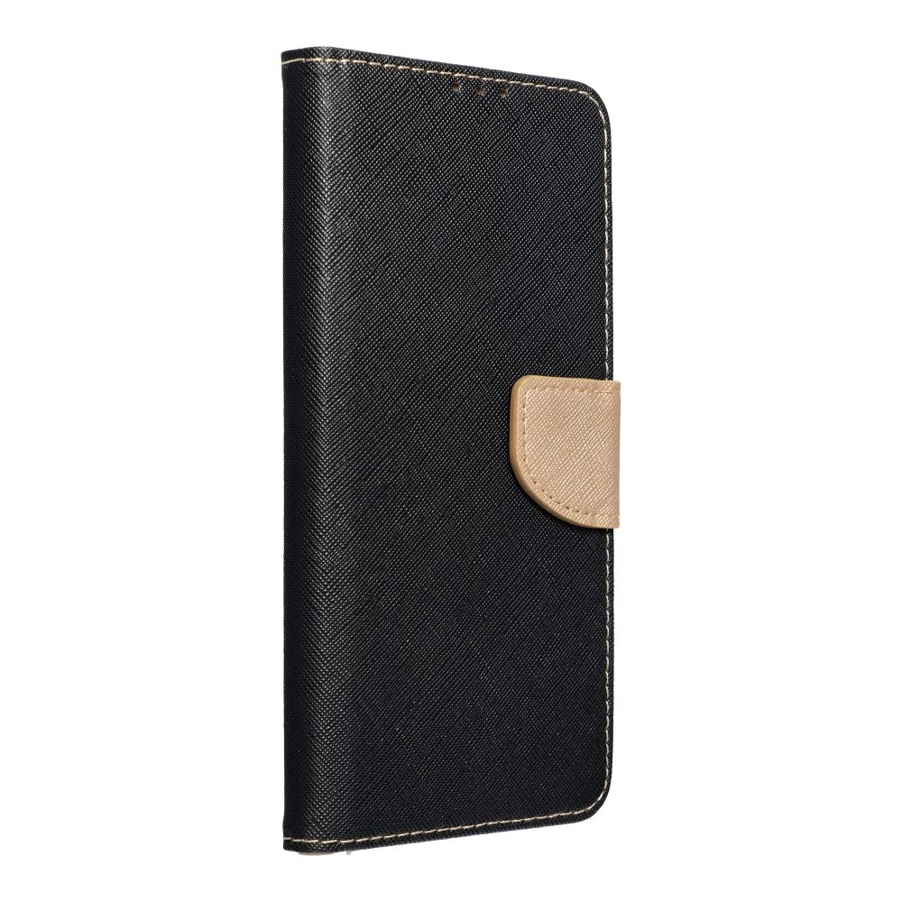Husa Fancy Book Flip pentru iPhone 14 PRO Negru / Auriu