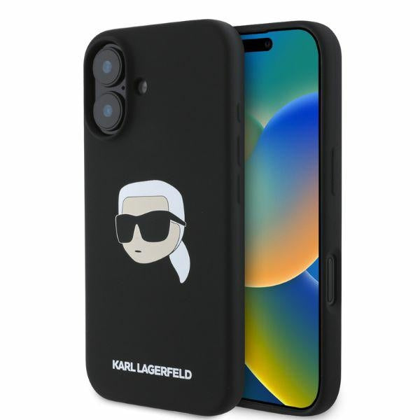 Husa Karl Lagerfeld pentru iPhone 16 6,1" Negru Hardcase Silicone KL Head Print Magsafe