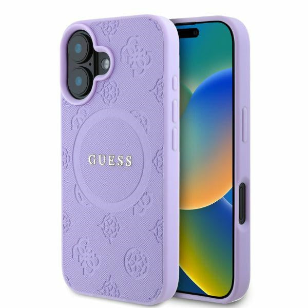 Husa Guess pentru iPhone 16 6,1" Mov Hardcase Saffiano Peony Classic Logo Magsafe