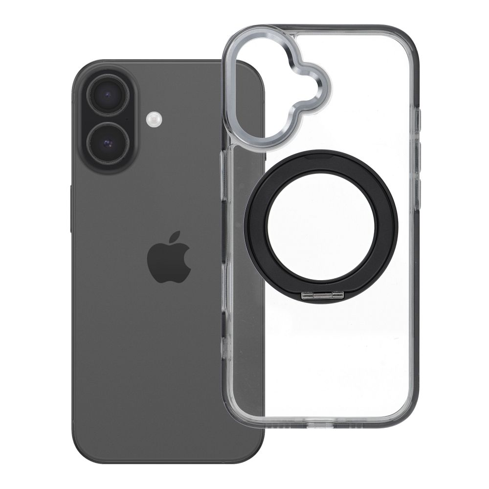 Husa pentru iPhone 17 Frame Circle Stand Compatible cu Magsafe Negru