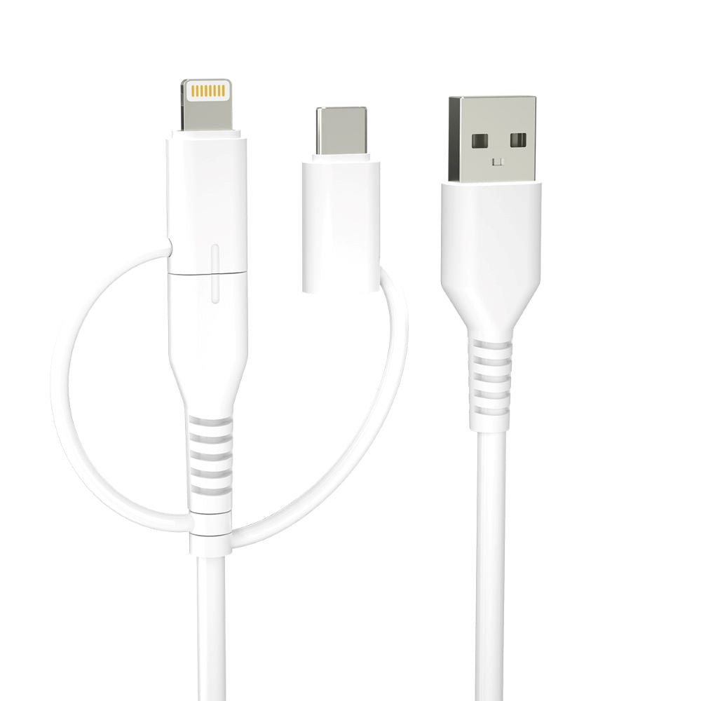 Cablu Forever Recycling 3w1 1,5m 2,4A Usb-a -Usb-c+ Microusb + Lightning Kr3w1-00 Alb