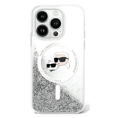 Husa Karl Lagerfeld pentru iPhone 16 6,1" Transparent Hard Liquid Glitter Karl&Choupette Head Magsafe