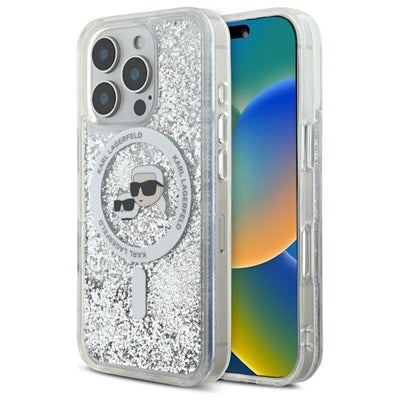Husa Karl Lagerfeld pentru iPhone 16 Pro Max 6,9" Transparent Hard Liquid Glitter Karl&Choupette Head Magsafe