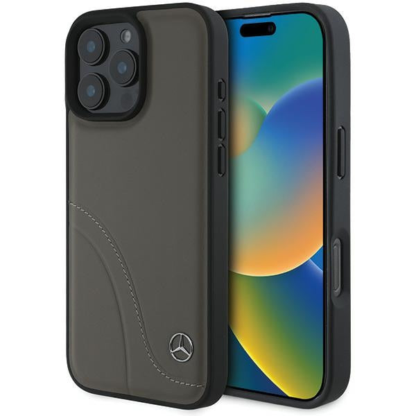 Husa Mercedes pentru iPhone 16 Pro Max 6,9" Mehcp16x23rbcsb Hardcase MB Curved Stitches Leather Maro