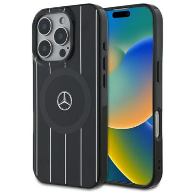 Husa Mercedes pentru iPhone 16 Pro 6,3" Mehmp16l23hrsk Hardcase MB Double Layer Crossed Lines Magsafe Negru