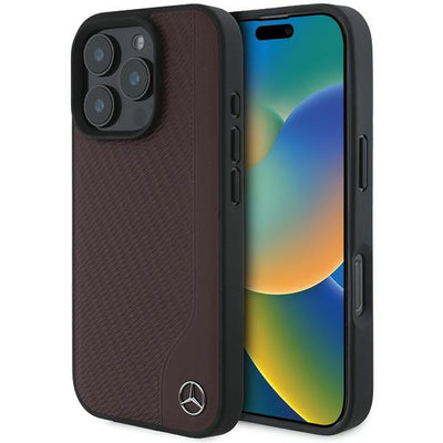 Husa Mercedes pentru iPhone 16 Pro 6,3" Mehmp16l23rbgvr Hardcase MB Wood Imitation Leather Magsafe Rosu