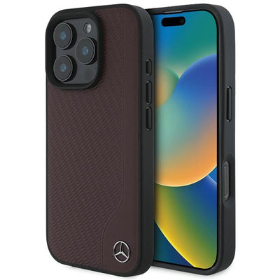 Husa Mercedes pentru iPhone 16 Pro Max 6,9" Mehmp16x23rbgvr Hardcase MB Wood Imitation Leather Magsafe Rosu