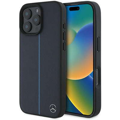 Husa Mercedes pentru iPhone 16 Pro Max 6,9" Mehmp16x23rurbv Hardcase MB Albastru Line Leather Magsafe Bleumarin
