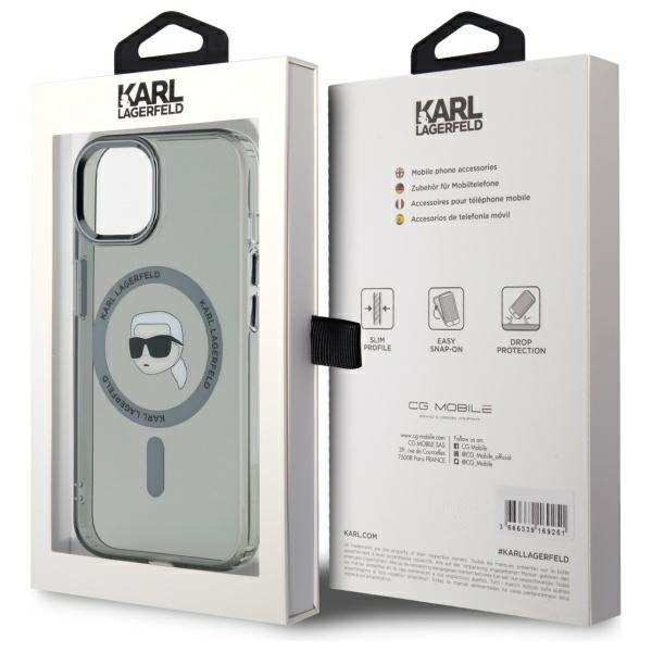 Husă pentru iPhone 15 Karl Lagerfeld HC MagSafe IML Metal K. Head 6,1" black – Negru