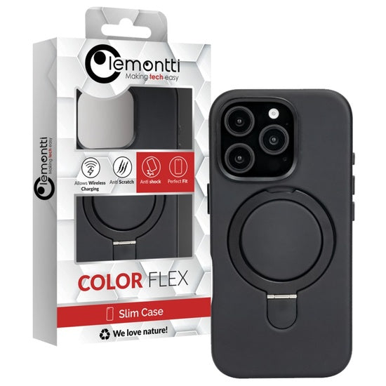 Lemontti Husa Piele MagSafe cu inel stand iPhone 16 Pro Negru