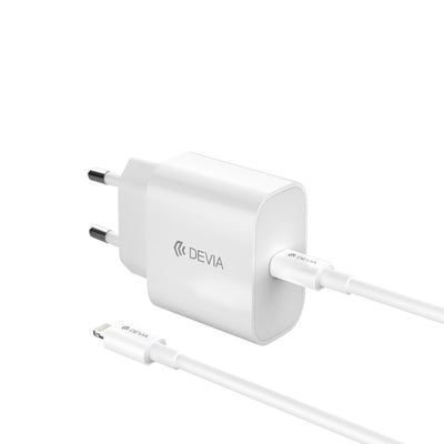 Cablu Devia Incarcator priza Smart PD Gan 30W 1x Usb-c Alb + Usb-c - Lightning