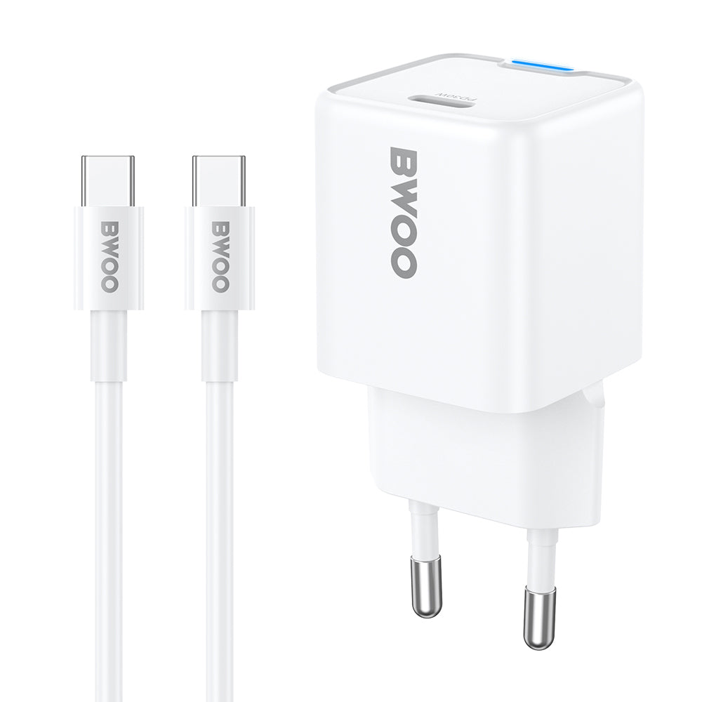 Cablu BWOO Gan PD 30W Incarcator priza 1x Usb-c Port cu 60W Usb-c 2A Alb