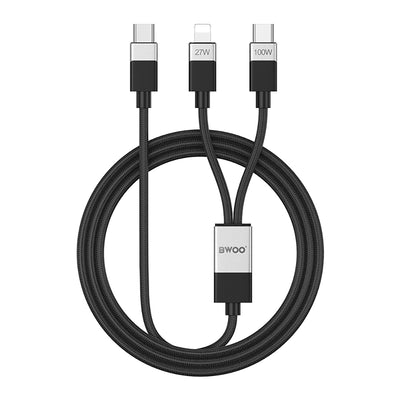 Cablu BWOO Braided 2-in-1 Usb-c - Usb-c And Lightning 1m 100W/27W Negru X306