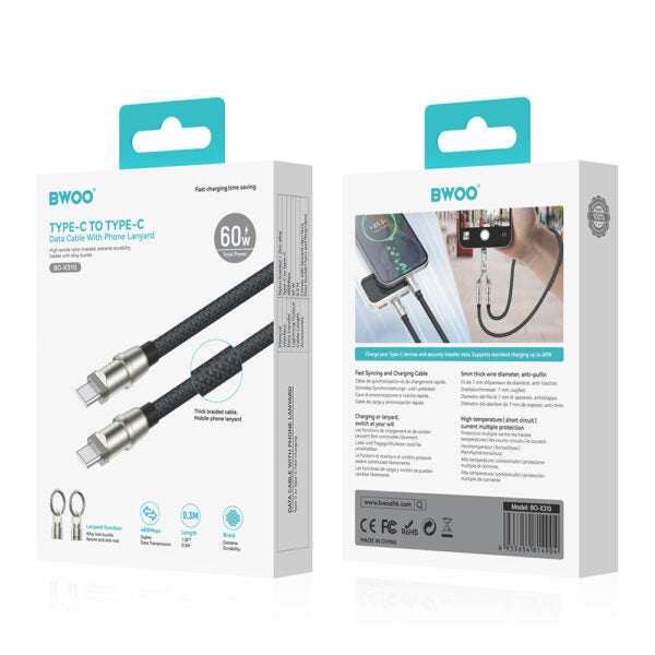 BWOO Lanyard cablu USB-C - Lightning 1.2m 27W with strap