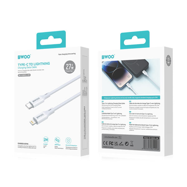 BWOO cablu X283CL USB-C - Lightning 2m 27W ABS + TPE Alb