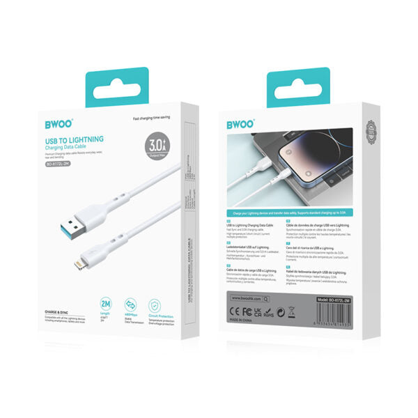 BWOO cablu USB - Lightning 2m 3A Alb