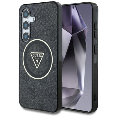 Husa Guess HC Magnetic IML Metal Glitter 4G Circle Triangle pentru Samsung Galaxy S25 Negru