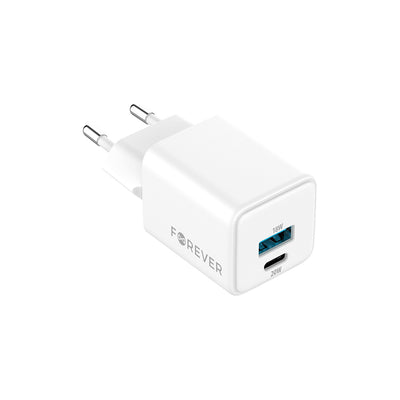Incarcator Forever Tc-08-20ac Gan PD QC 1x Usb-c 1x USB 20W Alb