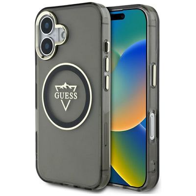 Husa Guess Hardcase Magsafe IML Metal Mountain Logo pentru iPhone 16 6,1" Negru