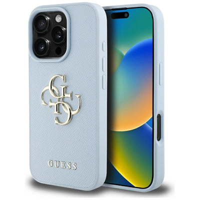 Husa Guess Hardcase PU Grained Big 4G And Classic Logo pentru iPhone 16 Pro 6,3" Albastru