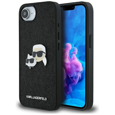 Husa Karl Lagerfeld HC Fixed Glitter K&C Heads Logo Metal Pin pentru iPhone 16e Negru