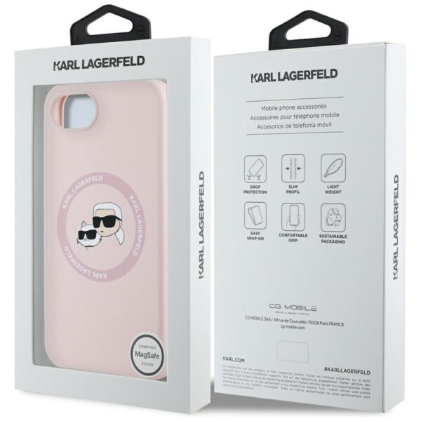 Husă pentru iPhone 16 Karl Lagerfeld HC MagSafe Silicone Double Heads e Pink – Roz