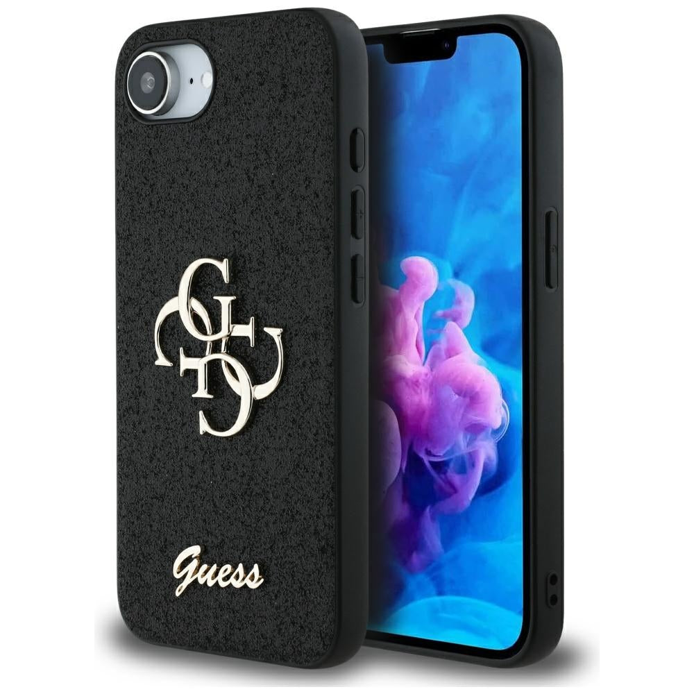 Husa Guess HC Fixed Glitter Big 4G pentru iPhone 16e Negru