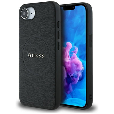 Husa Guess HC Magsafe PU Grained Auriu Ring pentru iPhone 16e Negru