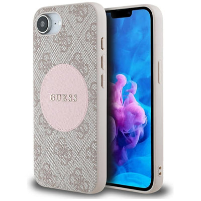 Husa Guess HC Magsafe PU 4G Circle cu Classic Logo pentru iPhone 16e Roz