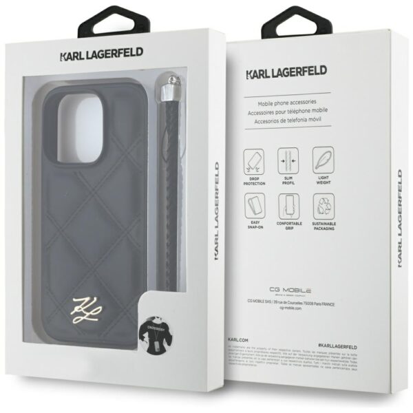 Husă pentru iPhone 16 Pro Karl Lagerfeld HC Quilted PU Initial Logo & Chain Strap Black – Negru