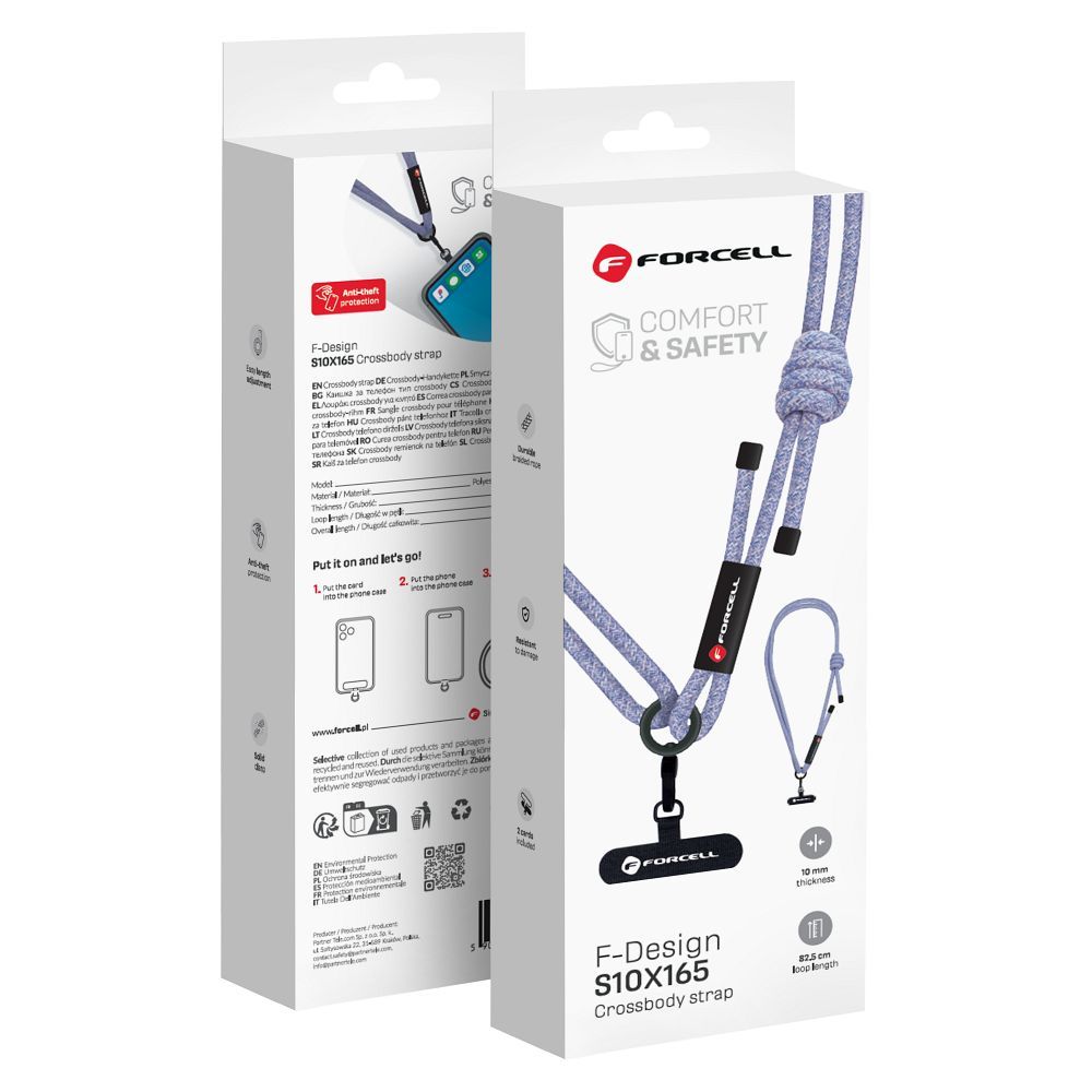Husa Forcell F-design Crossbody Phone Lanyard cu Adjustable Length (Max 82,5cm In The Loop) Gri Mov