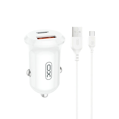 Cablu XO Incarcator auto Cc69 PD 30W QC 1x USB 1x Usb-c Alb + USB - Usb-c