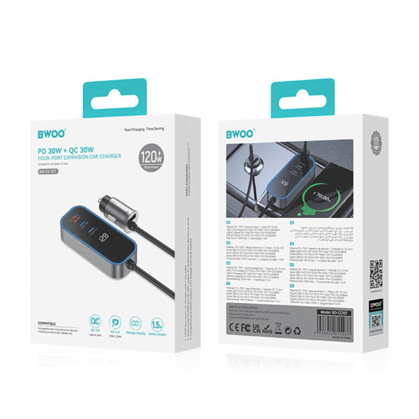 ncărcător auto BWOO CC107 PD 1x USB‑C – port USB‑A 30W negru
