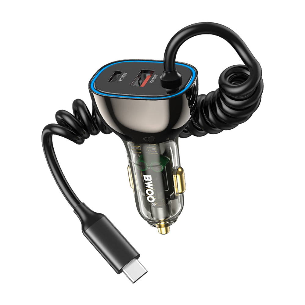 Cablu BWOO Cc96c 30W PD Incarcator auto 1x Usb-c 1x USB Port cu Usb-c Gri