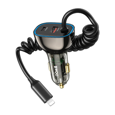 Cablu BWOO Cc96l 30W PD Incarcator auto 1x Usb-c 1x USB Port cu Lightning Gri