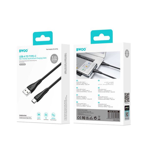 BWOO cablu USB - USB-C 1m 27W 3A Negru BO-X318C