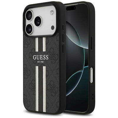 Husa Guess 4G Printed Stripes Magsafe pentru iPhone 17 Pro Negru