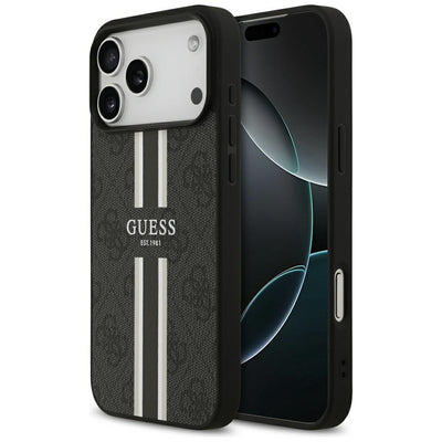 Husa Guess 4G Printed Stripes Magsafe pentru iPhone 17 Pro Max Negru