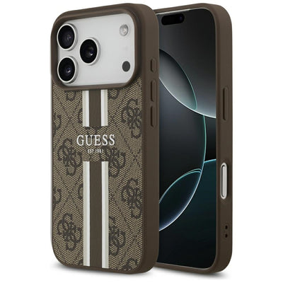 Husa Guess 4G Printed Stripes Magsafe pentru iPhone 17 Pro Maro