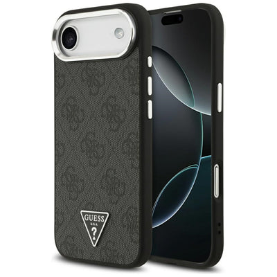 Husa Guess Magsafe 4G PU Leather cu Triangle Logo And Argintiu Metal Camera Frame pentru iPhone 17 Air Negru